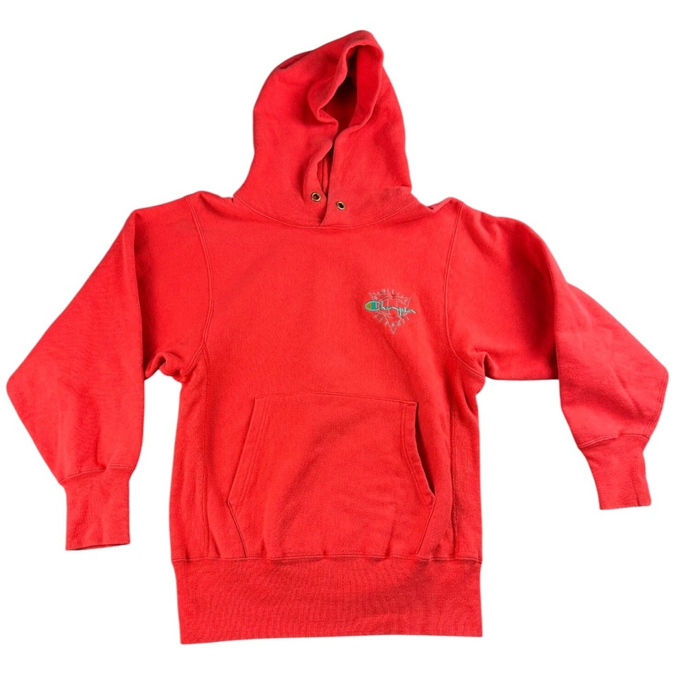 Vintage Champion Reverse Weave Hoodie Men M Red Green Logo Embroidery USA Made‎